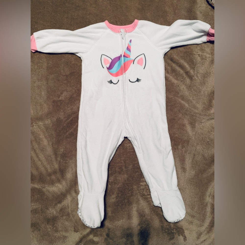 Baby and toddler girl unicorn fleece one piece pajamas